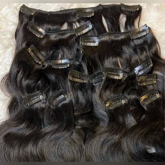 14 Inch Ombre Body Wave Black & Burgundy Clip in hair extensions - Picture 3 of 4